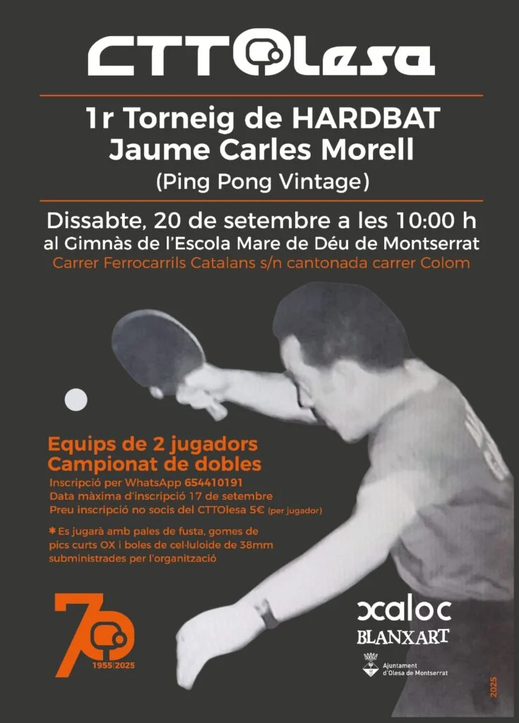 Cartell del 1r Torneig de Hardbat Jaume Carles Morell, el 20 de setembre
